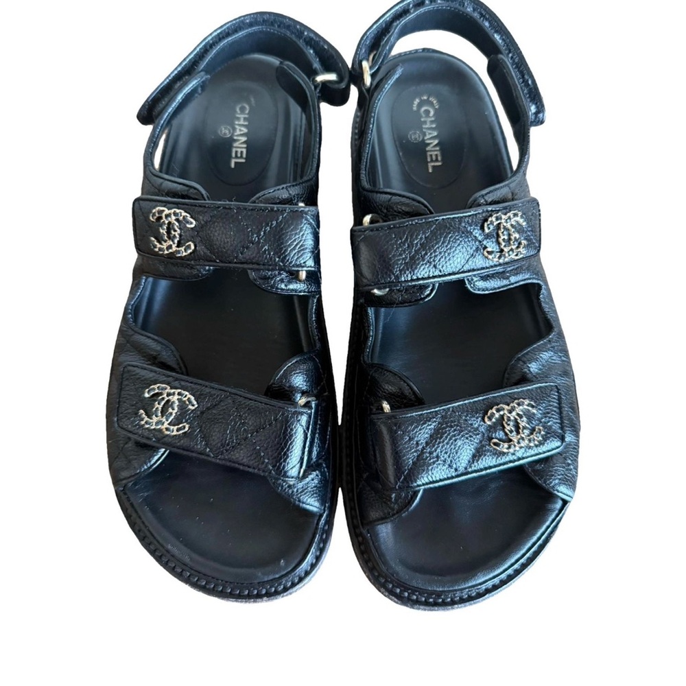 CHANEL Black Sandals with Silver Details